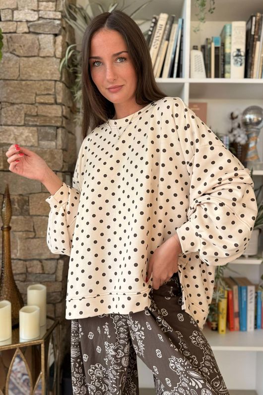 Scamp Lantern Sweatshirt Polka Dot Stone & Chocolate